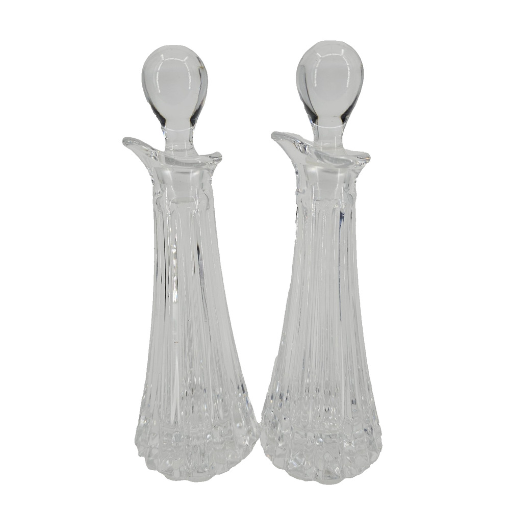 Bohemian Crystal Cruet Bottle Oil Vinegar Set Of 2 Bottles Perfume Vanity Decor